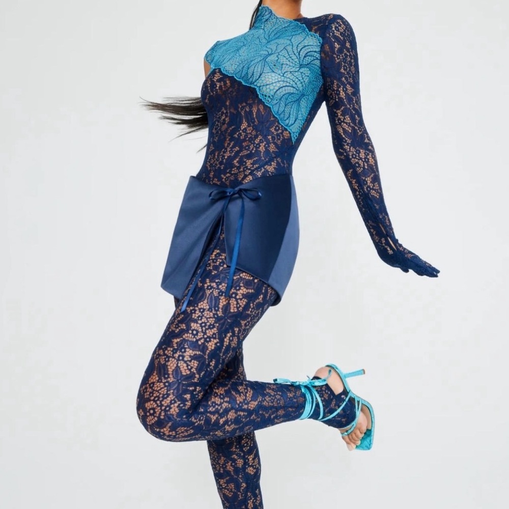 Midnight Romance Lace Catsuit and Mini Skirt